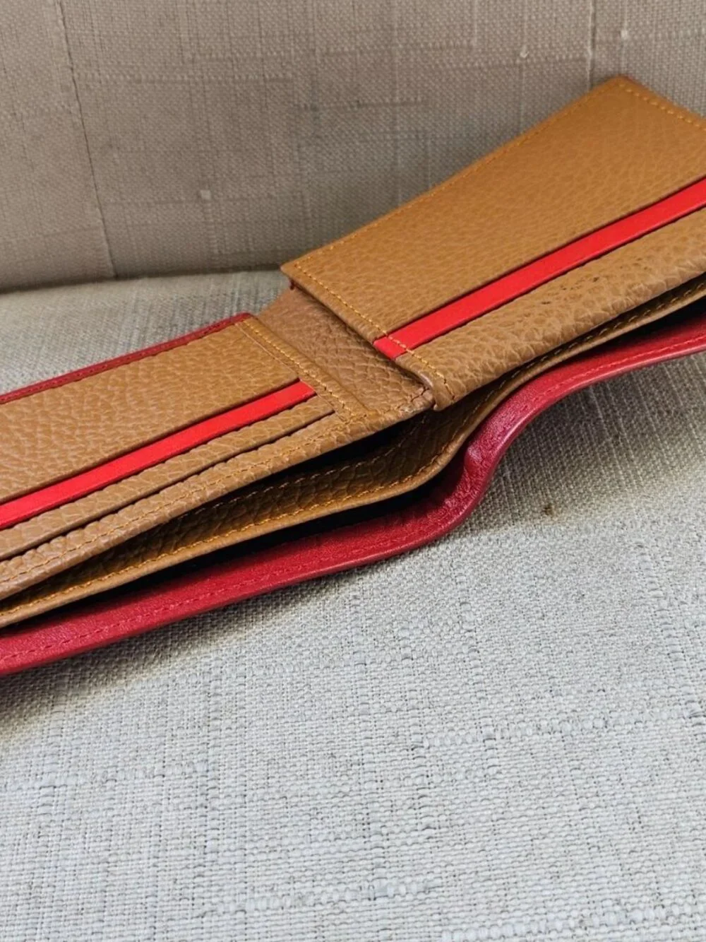 Genuine Leather Wallet Red/Brown Bifold Multiple Compartment for Cards Handmade